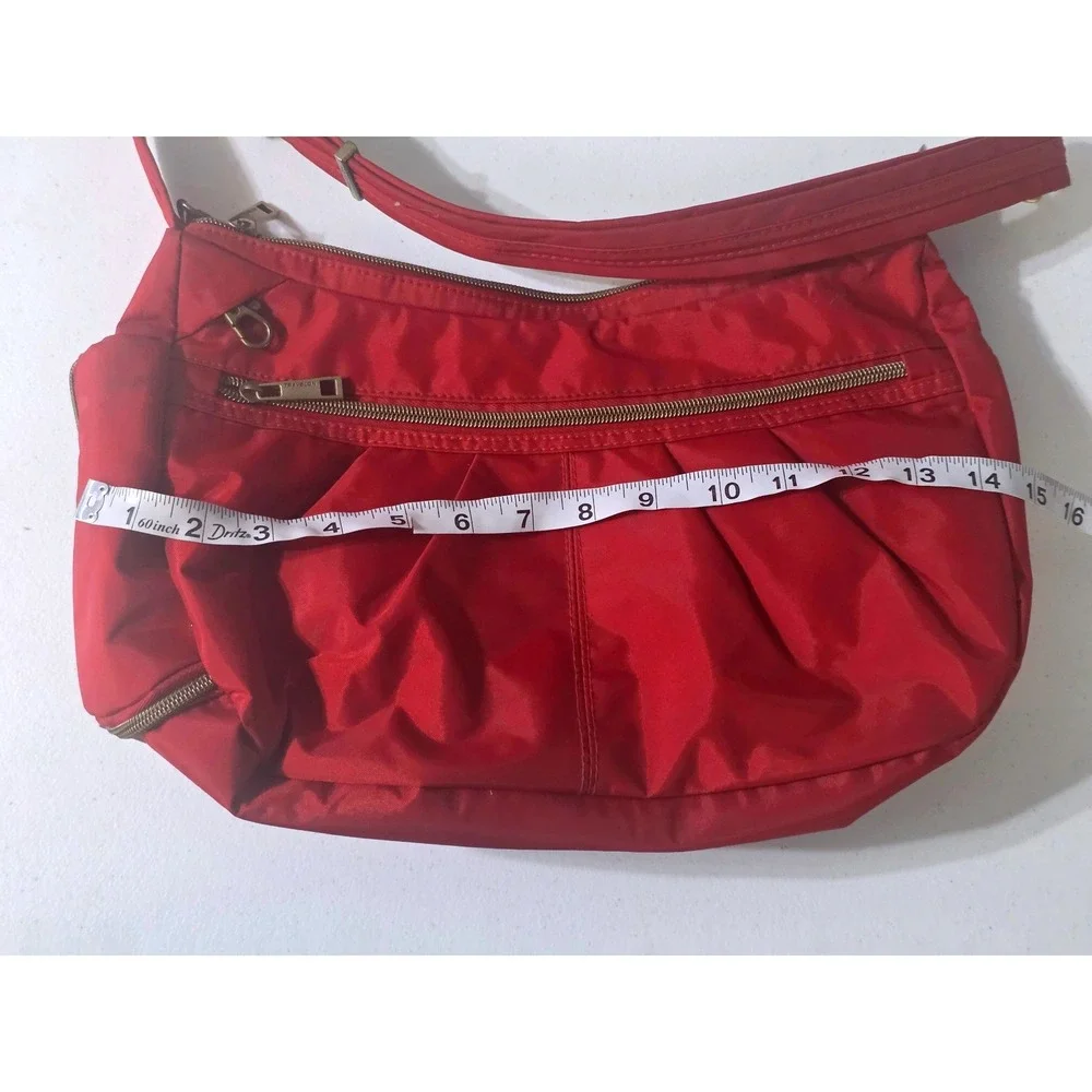 Travelon Anti-Theft Red Nylon Crossbody Hobo Bag Multiple Pockets Adjustable - Picture 11 of 11